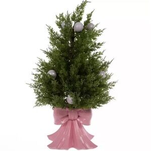 New! Viral Cedar Tree in Pink Bow Base with Glitter Ornaments from Hobby Lobby